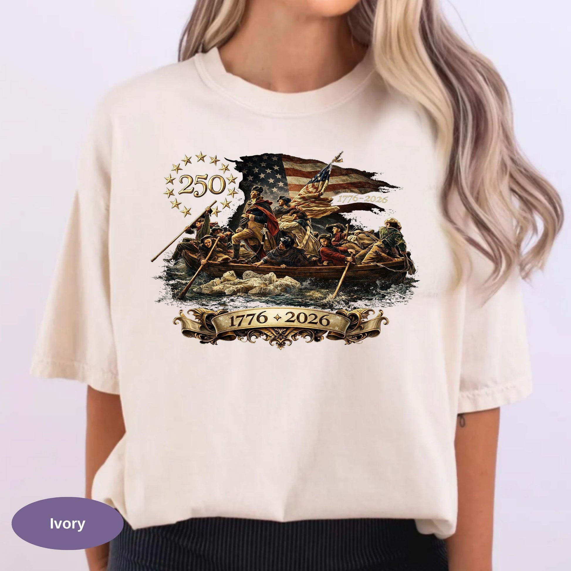 Washington Crossing The Delaware Comfort Colors Shirt, Patriotic USA 250th Anniversary T-shirt 1776-2026, Vintage American History Tee.