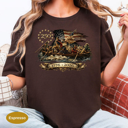 Washington Crossing The Delaware Comfort Colors Shirt, Patriotic USA 250th Anniversary T-shirt 1776-2026, Vintage American History Tee.