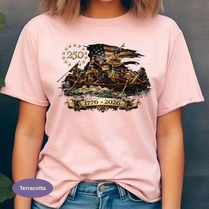 Washington Crossing The Delaware Comfort Colors Shirt, Patriotic USA 250th Anniversary T-shirt 1776-2026, Vintage American History Tee.
