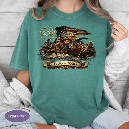 Washington Crossing The Delaware Comfort Colors Shirt, Patriotic USA 250th Anniversary T-shirt 1776-2026, Vintage American History Tee.