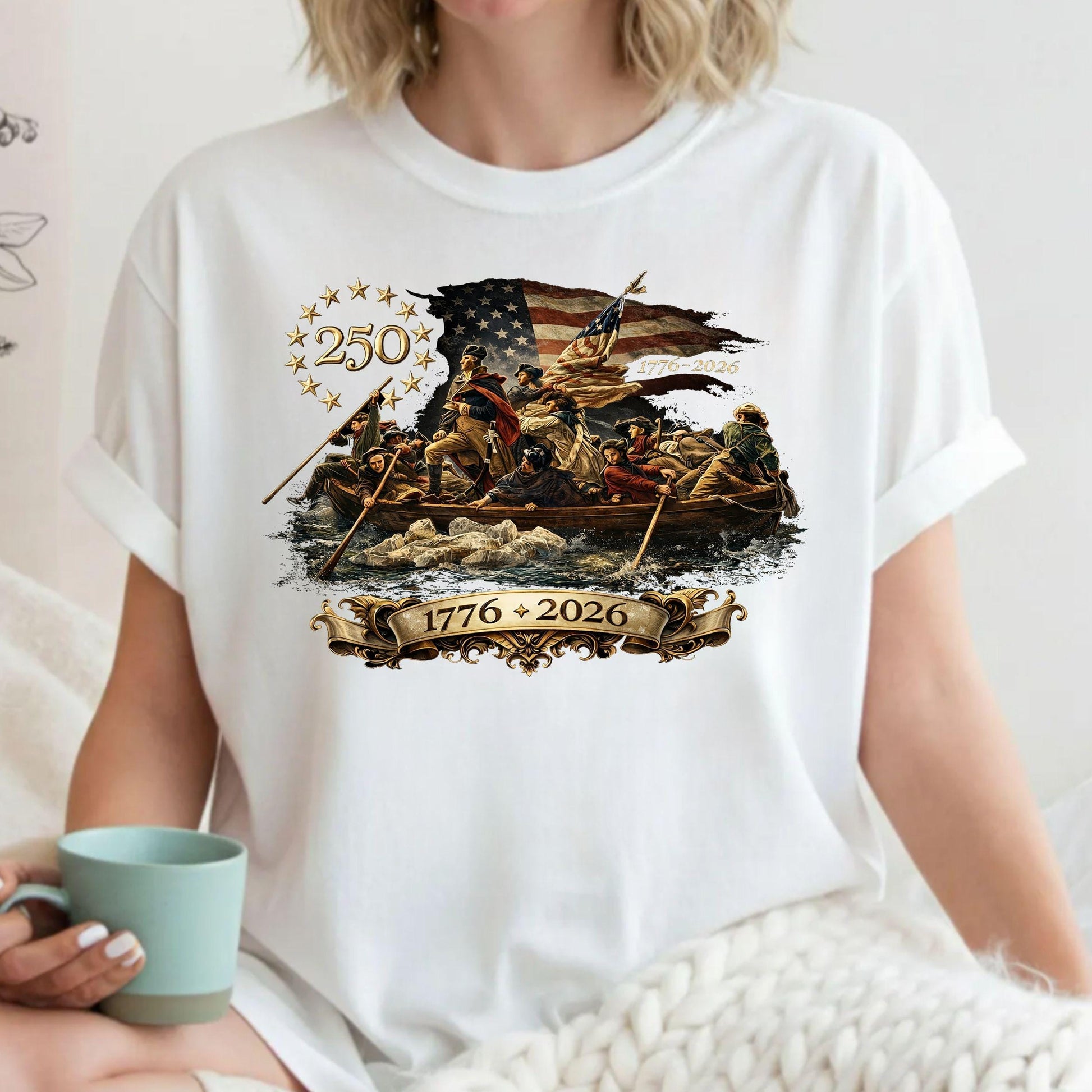 Washington Crossing The Delaware Comfort Colors Shirt, Patriotic USA 250th Anniversary T-shirt 1776-2026, Vintage American History Tee.