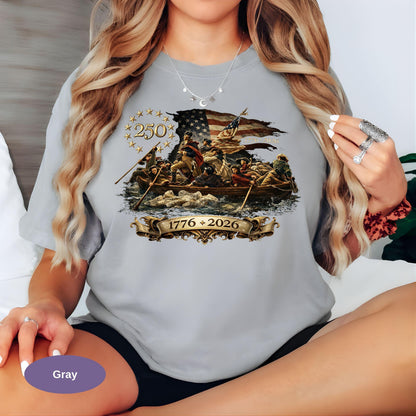 Washington Crossing The Delaware Comfort Colors Shirt, Patriotic USA 250th Anniversary T-shirt 1776-2026, Vintage American History Tee.