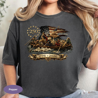 Washington Crossing The Delaware Comfort Colors Shirt, Patriotic USA 250th Anniversary T-shirt 1776-2026, Vintage American History Tee.