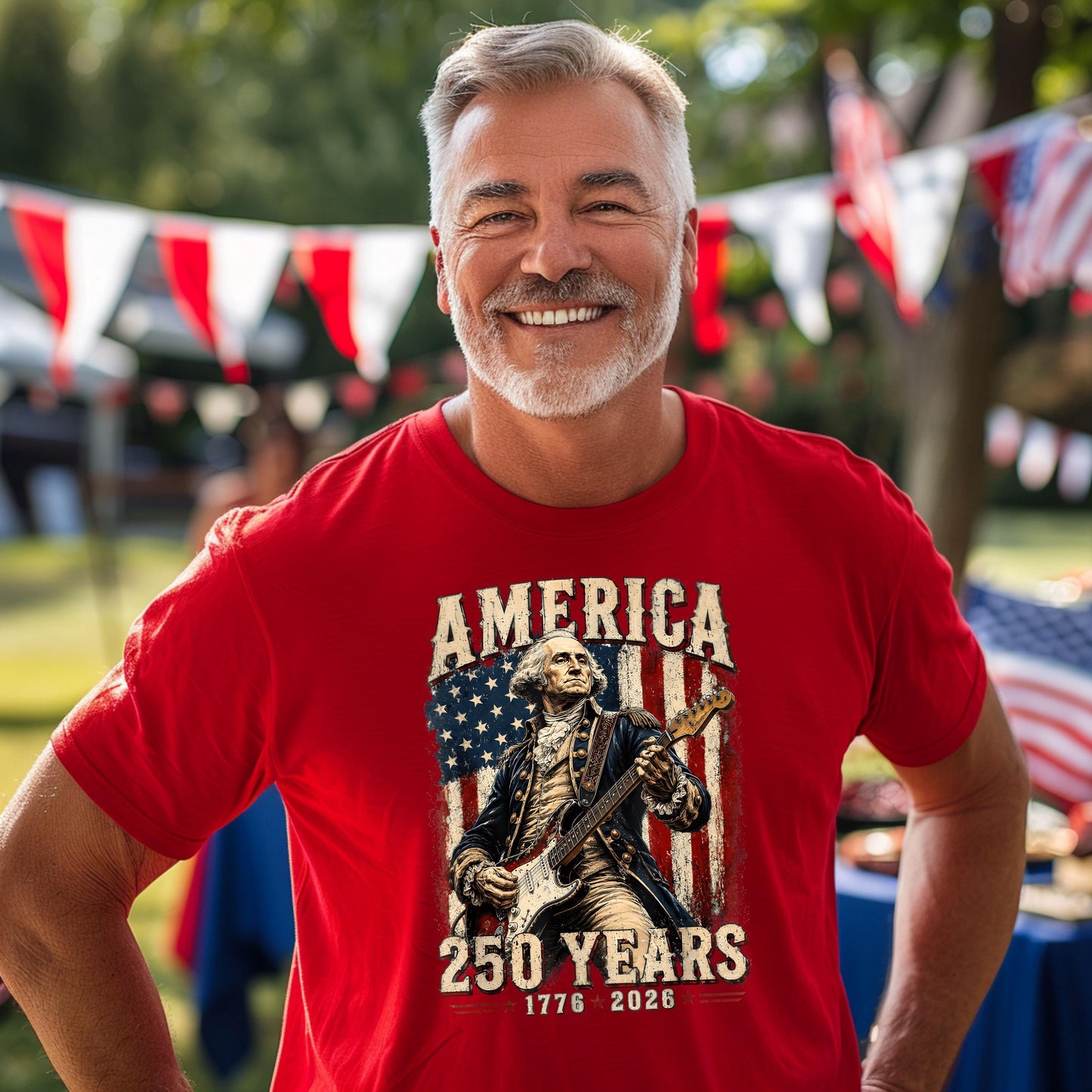 George Washington Guitar USA 250 Years of Freedom Shirt, 1776-2026 American Anniversary Shirt, 4th of July T-Shirt, USA Independence Day Tee