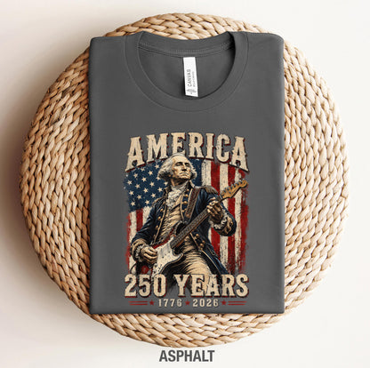 George Washington Guitar USA 250 Years of Freedom Shirt, 1776-2026 American Anniversary Shirt, 4th of July T-Shirt, USA Independence Day Tee