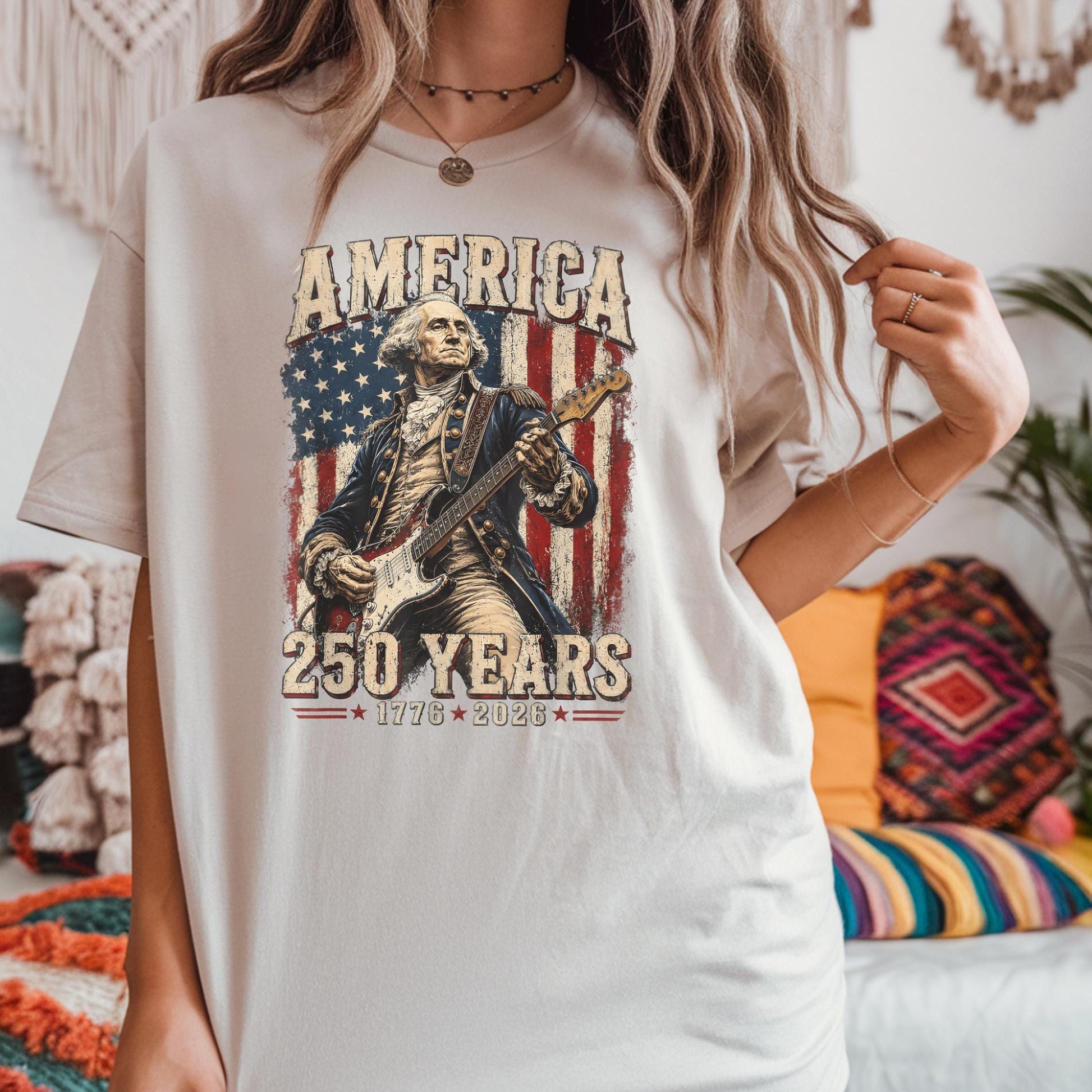 George Washington Guitar USA 250 Years of Freedom Shirt, 1776-2026 American Anniversary Shirt, 4th of July T-Shirt, USA Independence Day Tee