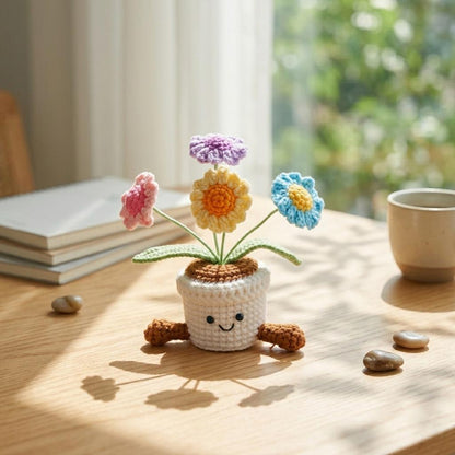 Crochet Tulip Flowers in Pot,Knit Rose,Plant Pot Gifts for Birthday,Anniversary,Congratulations Gifts,Office Desktop,Room Decoration