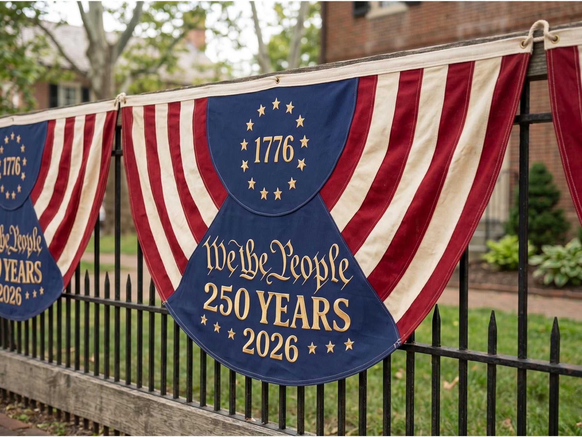 Patriotic Semicircle Fence Flag, 1776 250 Years 2026 Americana Yard Decor, Lightweight July 4th Gift For Family Home Porch Bunting
