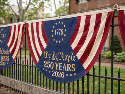 Patriotic Semicircle Fence Flag, 1776 250 Years 2026 Americana Yard Decor, Lightweight July 4th Gift For Family Home Porch Bunting
