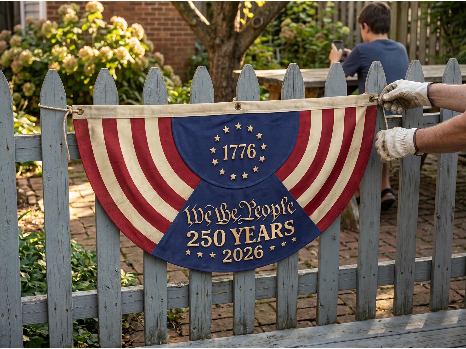 Patriotic Semicircle Fence Flag, 1776 250 Years 2026 Americana Yard Decor, Lightweight July 4th Gift For Family Home Porch Bunting