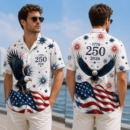 250 Years Of Freedom Hawaiian Shirt, Matching Aloha Shirt, 1776-2026 America Button Up, 4th July Family Outfit, USA Independence Day Shirt