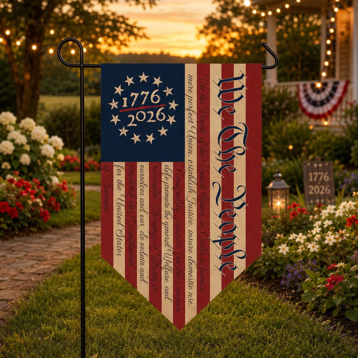 USA 250th Anniversary Triangular Flag, We The People 1776-2026 Garden Banner, Patriotic Outdoor Decor