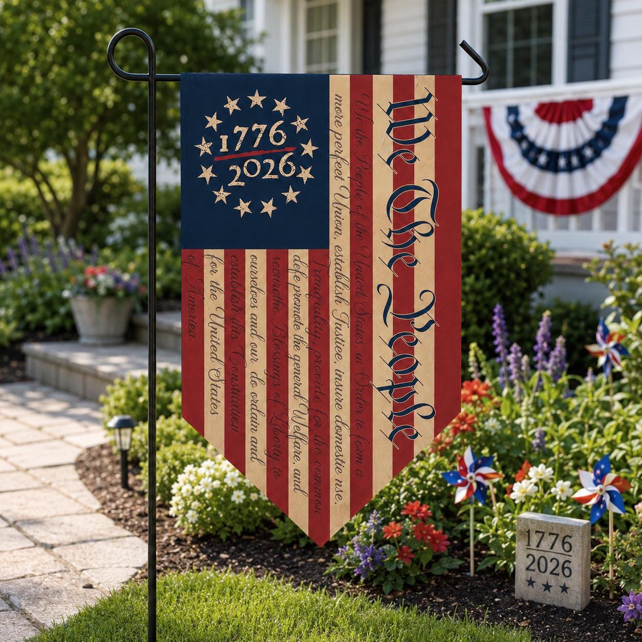 USA 250th Anniversary Triangular Flag, We The People 1776-2026 Garden Banner, Patriotic Outdoor Decor