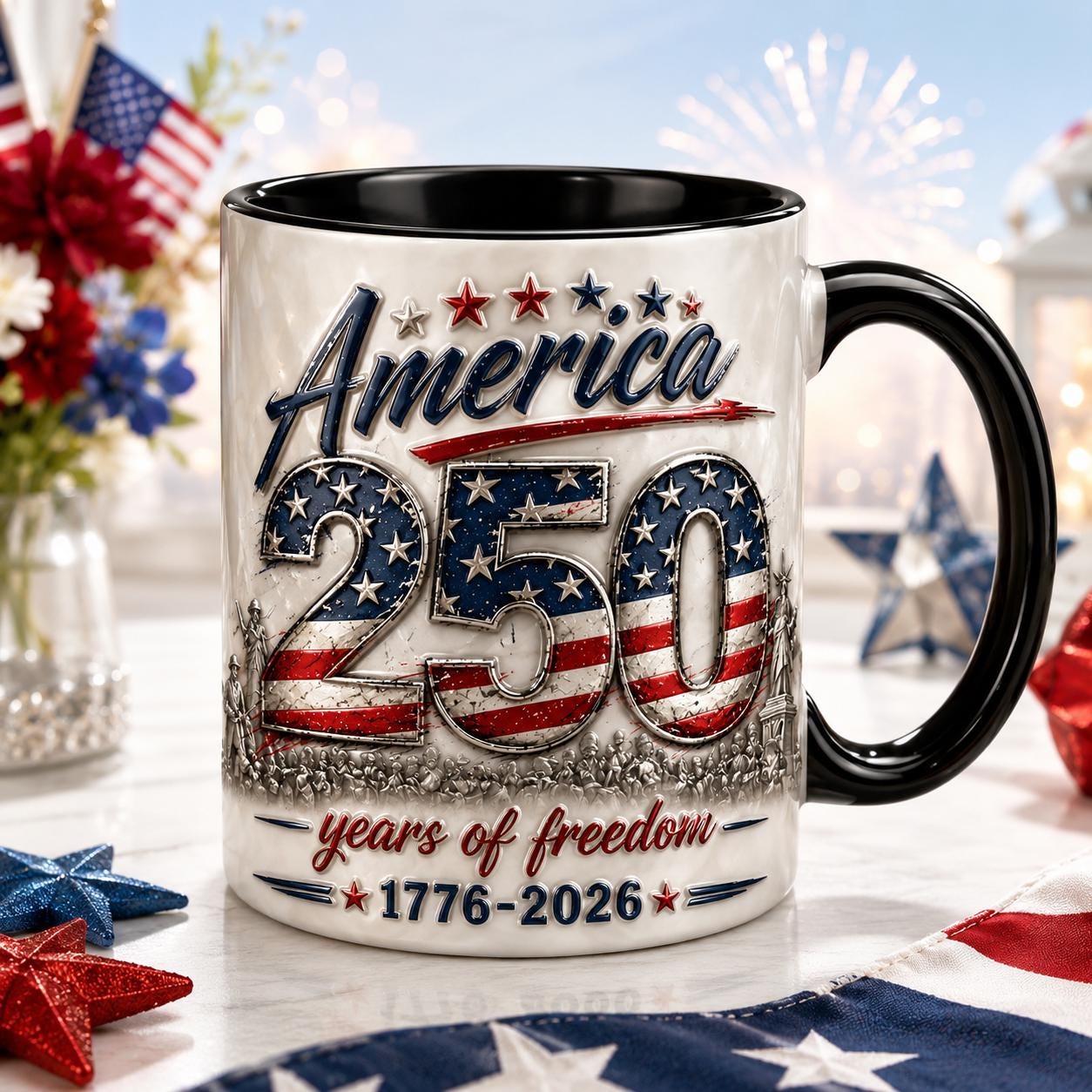USA 250th Anniversary Accent Mug, Patriotic 1776 2026 Coffee Cup, 4th Of July Independence Day Flag Gift Mug,