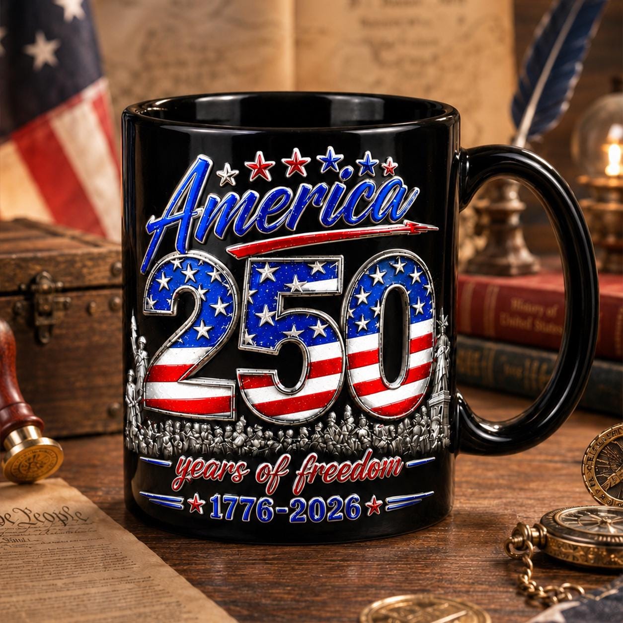 USA 250th Anniversary Accent Mug, Patriotic 1776 2026 Coffee Cup, 4th Of July Independence Day Flag Gift Mug,
