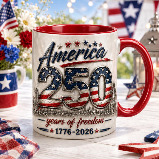 USA 250th Anniversary Accent Mug, Patriotic 1776 2026 Coffee Cup, 4th Of July Independence Day Flag Gift Mug,