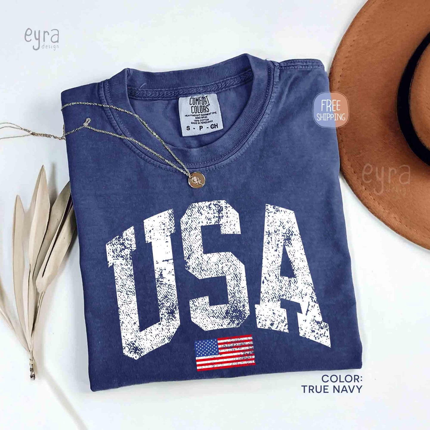 Retro USA T-shirt, Comfort Colors Womens USA Shirt, America Tshirt, 4th of July Tee, Vintage Patriotic Shirt, Distressed USA Flag Tee