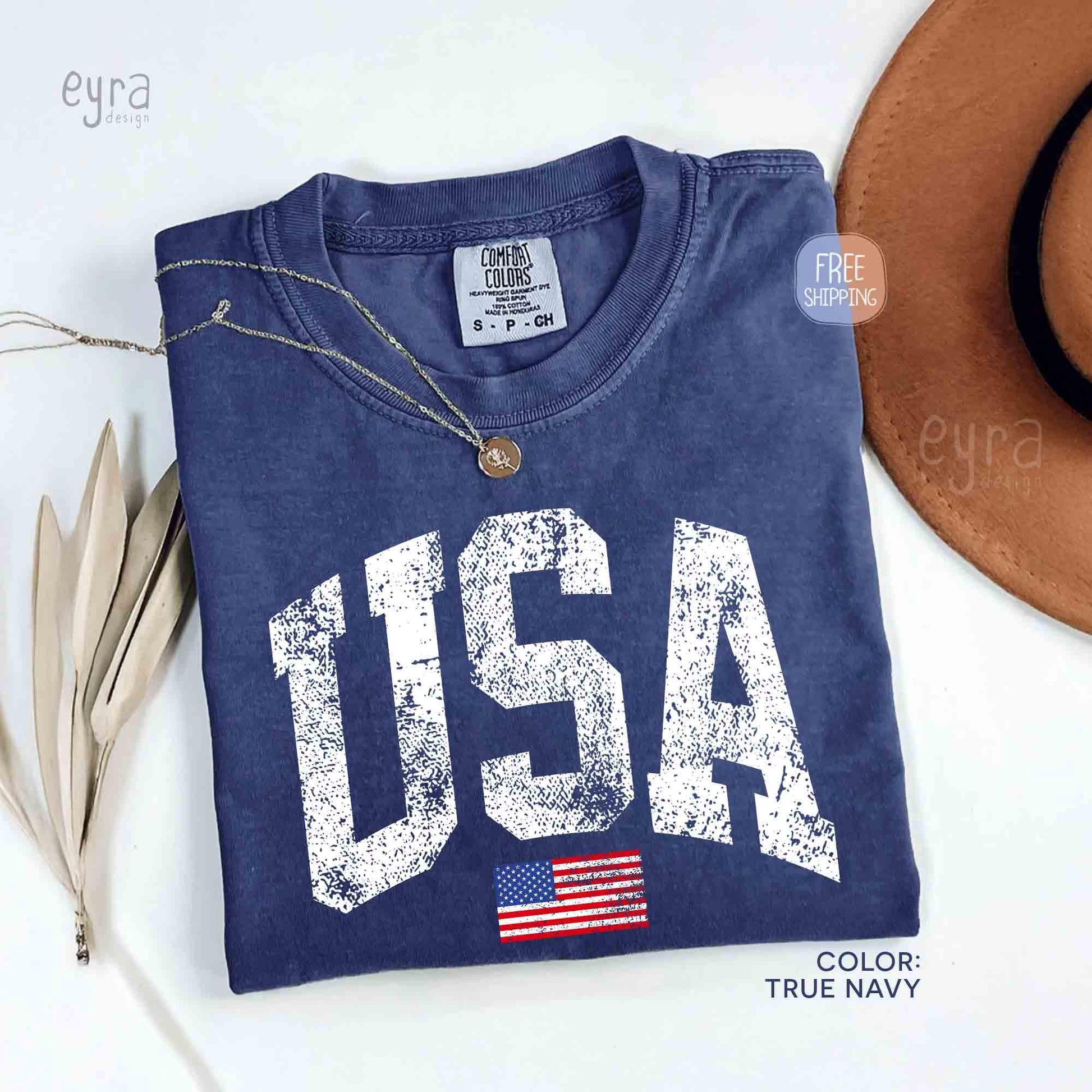 Retro USA T-shirt, Comfort Colors Womens USA Shirt, America Tshirt, 4th of July Tee, Vintage Patriotic Shirt, Distressed USA Flag Tee