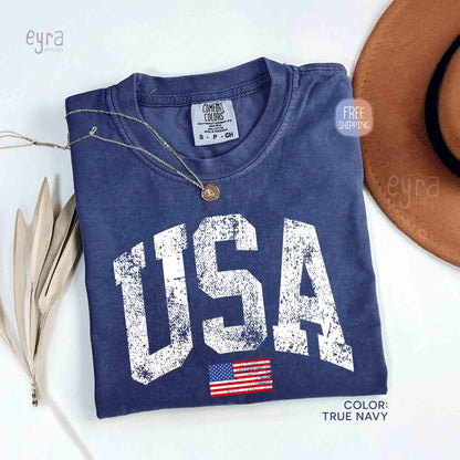 Retro USA T-shirt, Comfort Colors Womens USA Shirt, America Tshirt, 4th of July Tee, Vintage Patriotic Shirt, Distressed USA Flag Tee