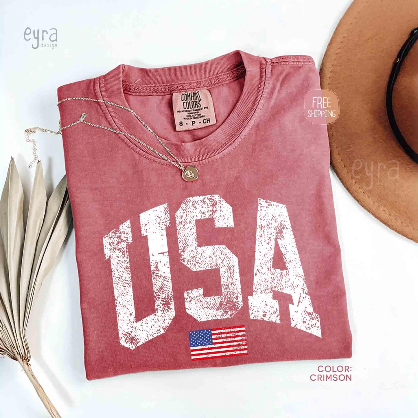 Retro USA T-shirt, Comfort Colors Womens USA Shirt, America Tshirt, 4th of July Tee, Vintage Patriotic Shirt, Distressed USA Flag Tee