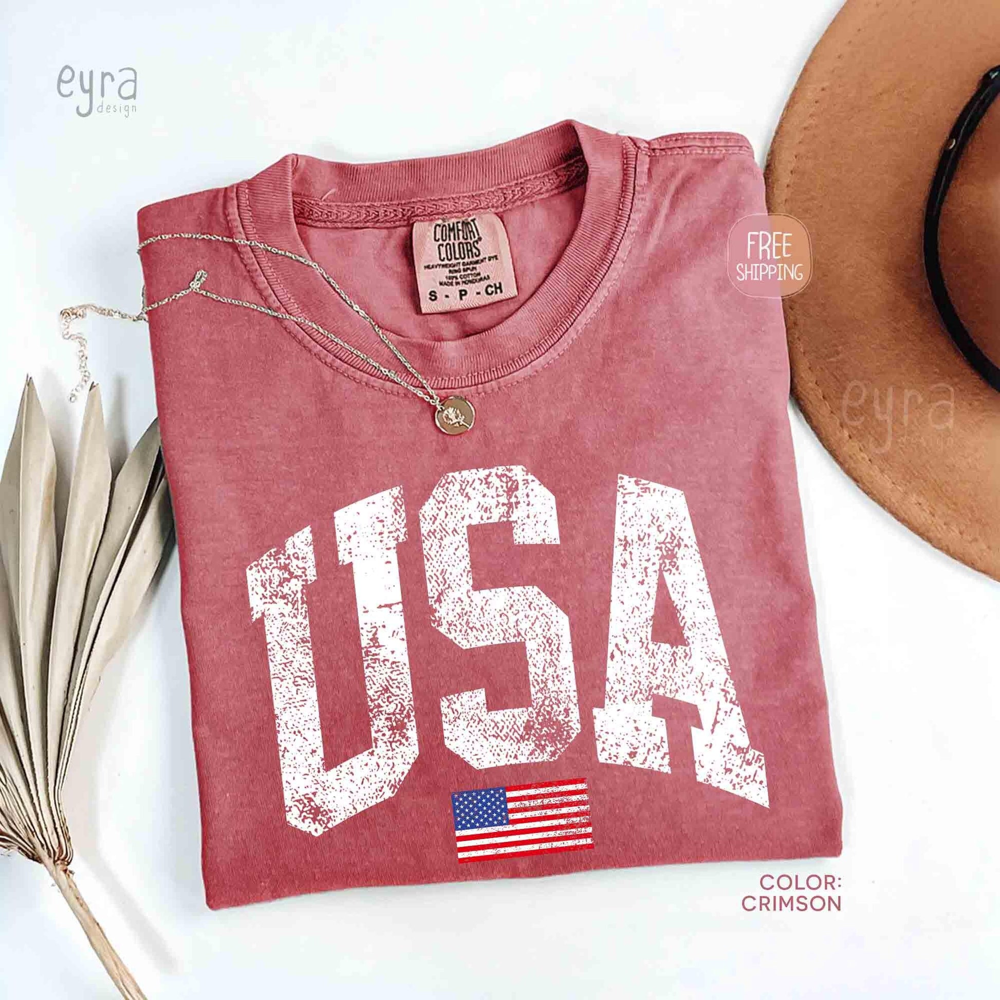 Retro USA T-shirt, Comfort Colors Womens USA Shirt, America Tshirt, 4th of July Tee, Vintage Patriotic Shirt, Distressed USA Flag Tee