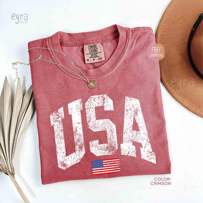 Retro USA T-shirt, Comfort Colors Womens USA Shirt, America Tshirt, 4th of July Tee, Vintage Patriotic Shirt, Distressed USA Flag Tee
