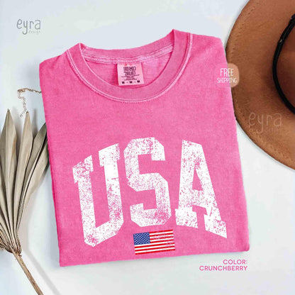 Retro USA T-shirt, Comfort Colors Womens USA Shirt, America Tshirt, 4th of July Tee, Vintage Patriotic Shirt, Distressed USA Flag Tee