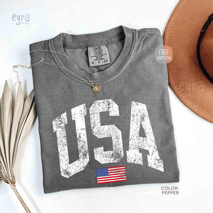 Retro USA T-shirt, Comfort Colors Womens USA Shirt, America Tshirt, 4th of July Tee, Vintage Patriotic Shirt, Distressed USA Flag Tee