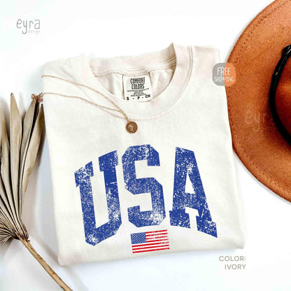 Retro USA T-shirt, Comfort Colors Womens USA Shirt, America Tshirt, 4th of July Tee, Vintage Patriotic Shirt, Distressed USA Flag Tee