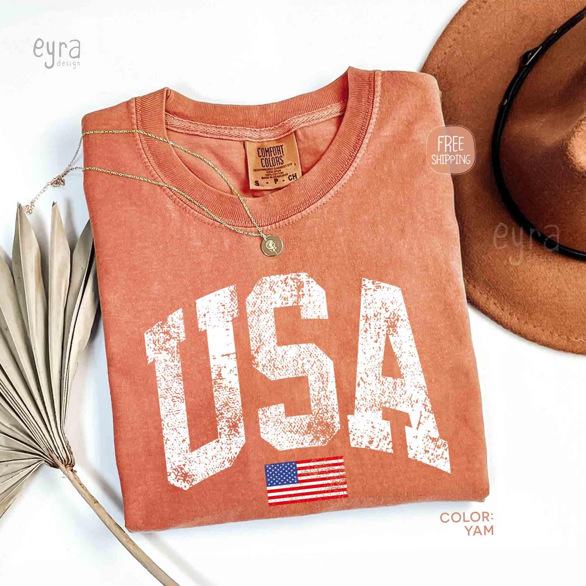 Retro USA T-shirt, Comfort Colors Womens USA Shirt, America Tshirt, 4th of July Tee, Vintage Patriotic Shirt, Distressed USA Flag Tee