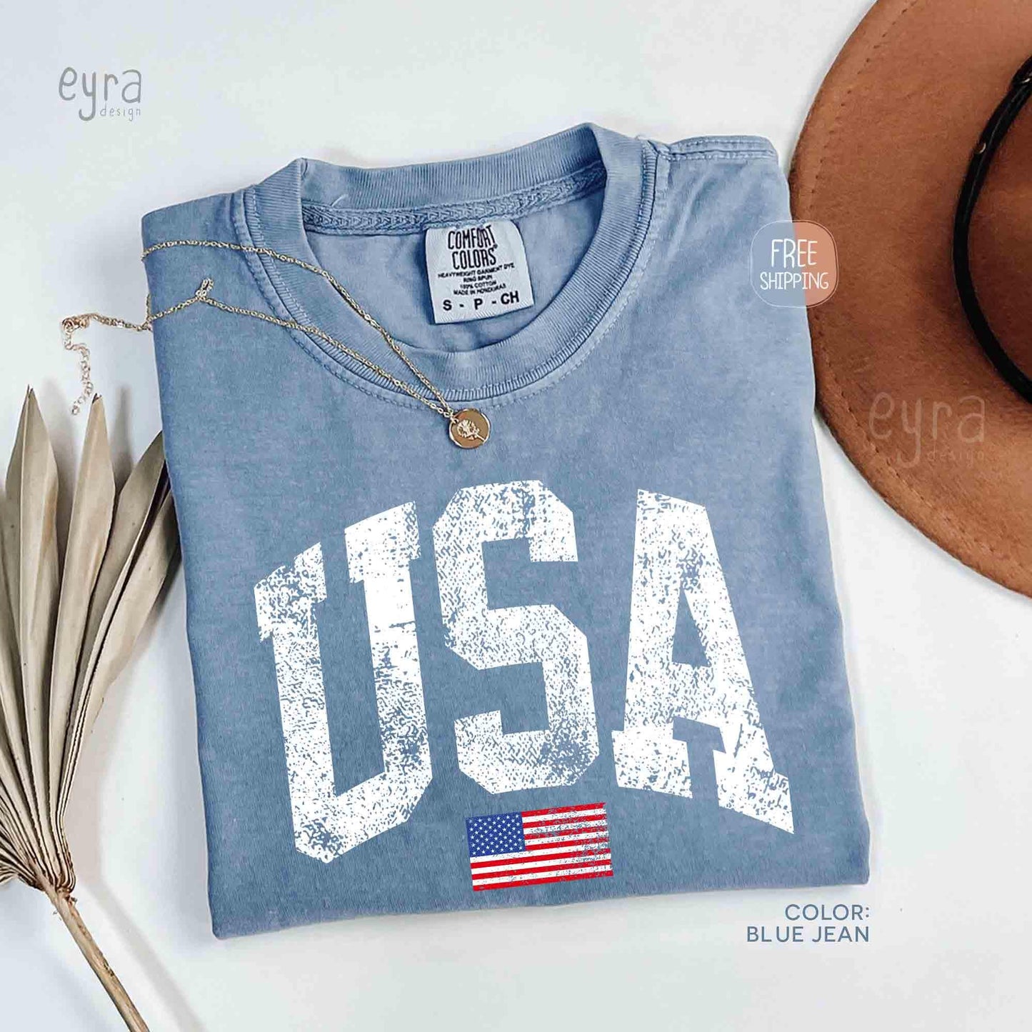 Retro USA T-shirt, Comfort Colors Womens USA Shirt, America Tshirt, 4th of July Tee, Vintage Patriotic Shirt, Distressed USA Flag Tee