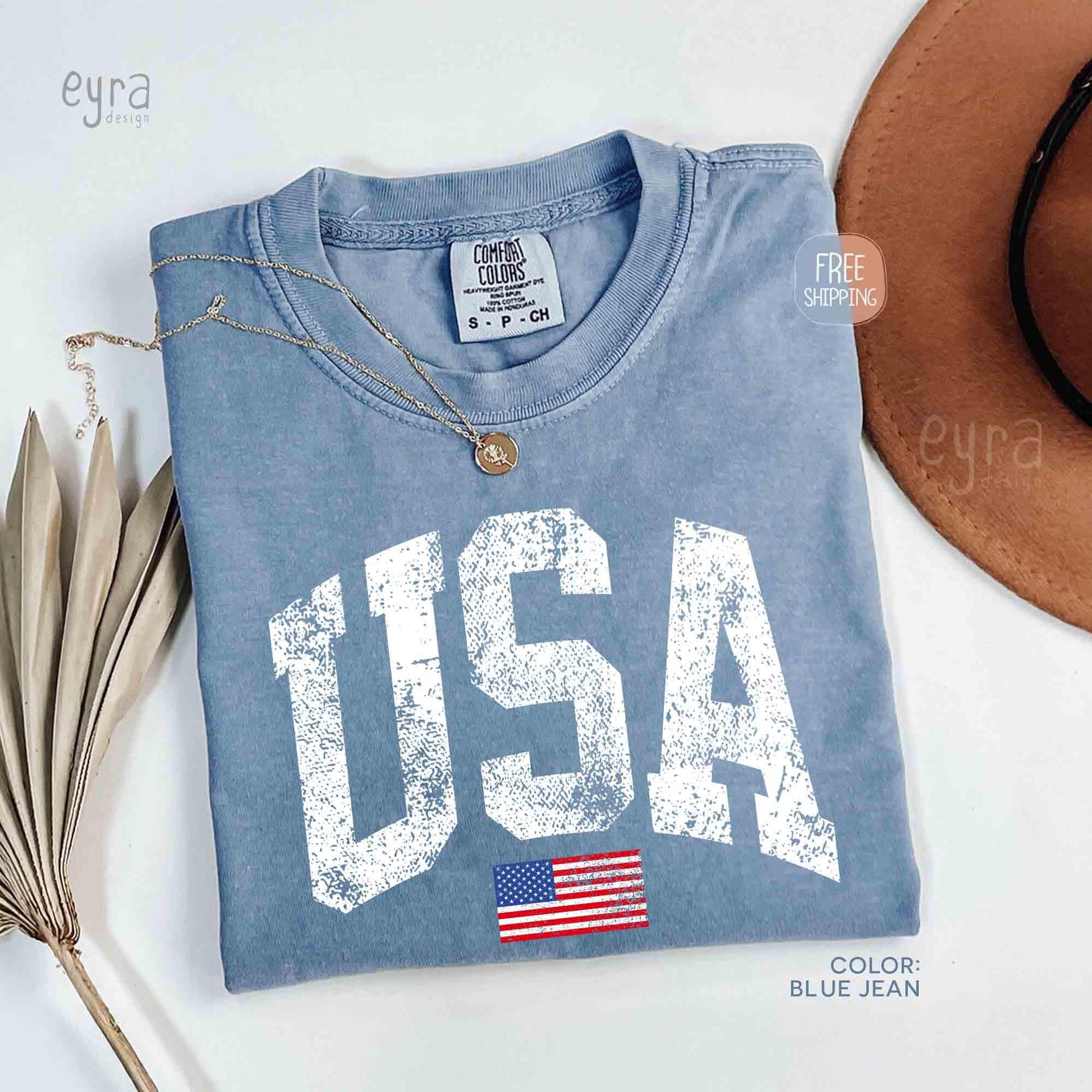 Retro USA T-shirt, Comfort Colors Womens USA Shirt, America Tshirt, 4th of July Tee, Vintage Patriotic Shirt, Distressed USA Flag Tee