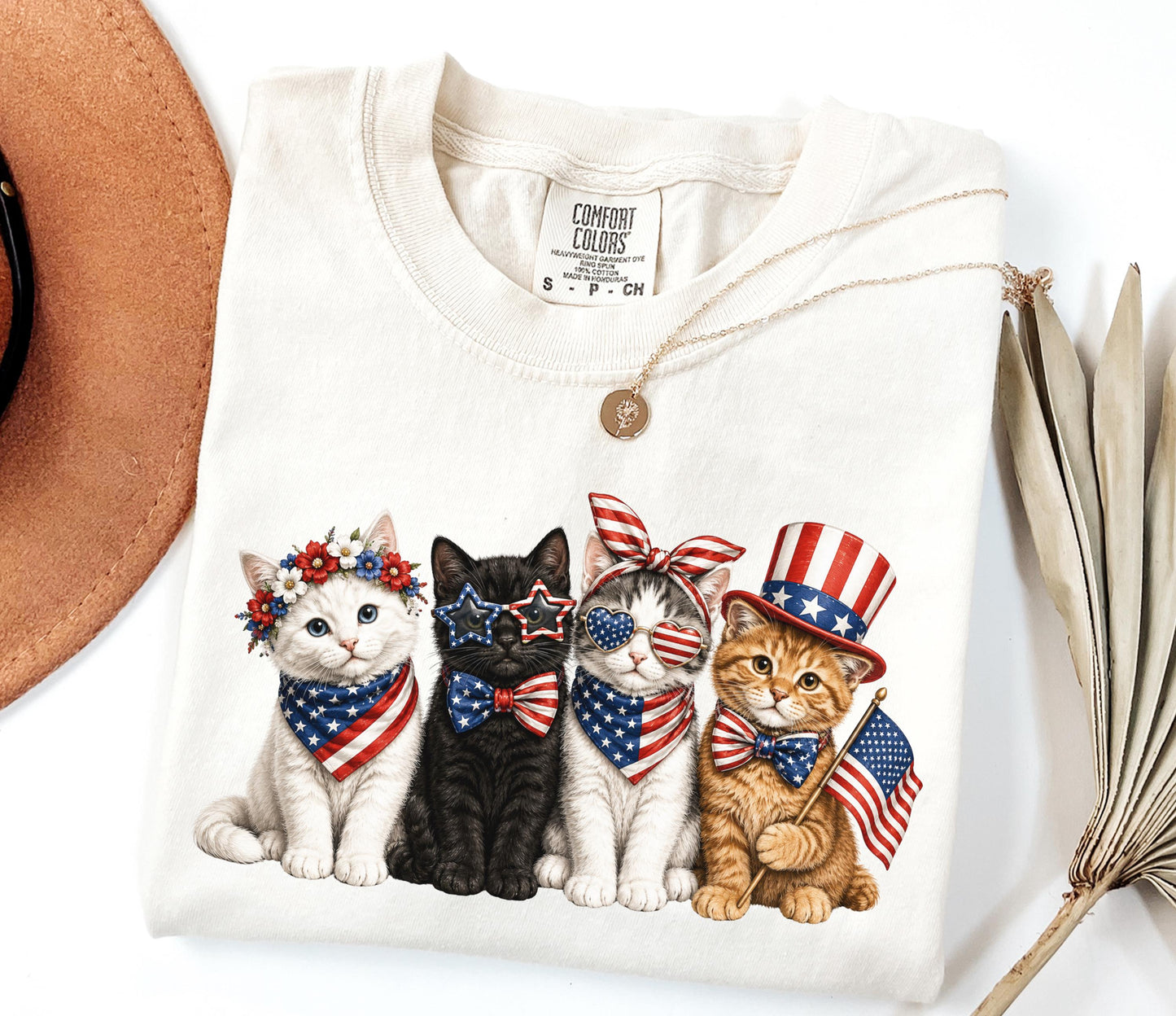 Comfort Colors Patriotic Cat Shirt, 4th Of July Cat Lover Tee, USA Flag Kitten Shirt, USA 250th American Cat Mom Gift Shirt For Women Kids