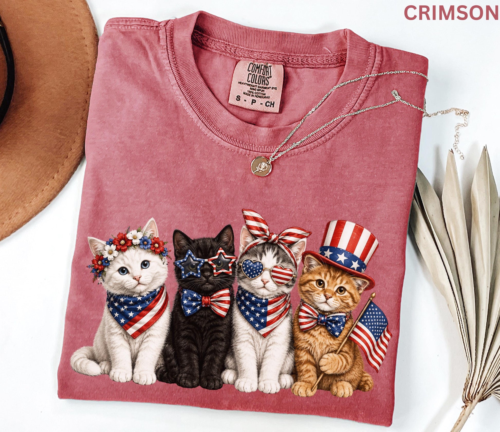 Comfort Colors Patriotic Cat Shirt, 4th Of July Cat Lover Tee, USA Flag Kitten Shirt, USA 250th American Cat Mom Gift Shirt For Women Kids