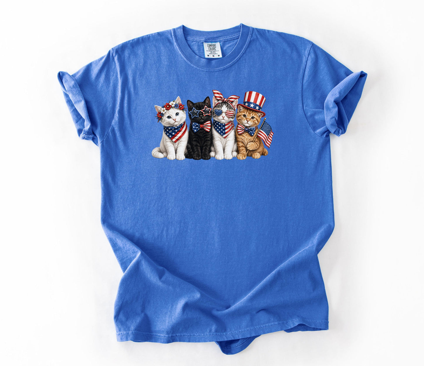 Comfort Colors Patriotic Cat Shirt, 4th Of July Cat Lover Tee, USA Flag Kitten Shirt, USA 250th American Cat Mom Gift Shirt For Women Kids