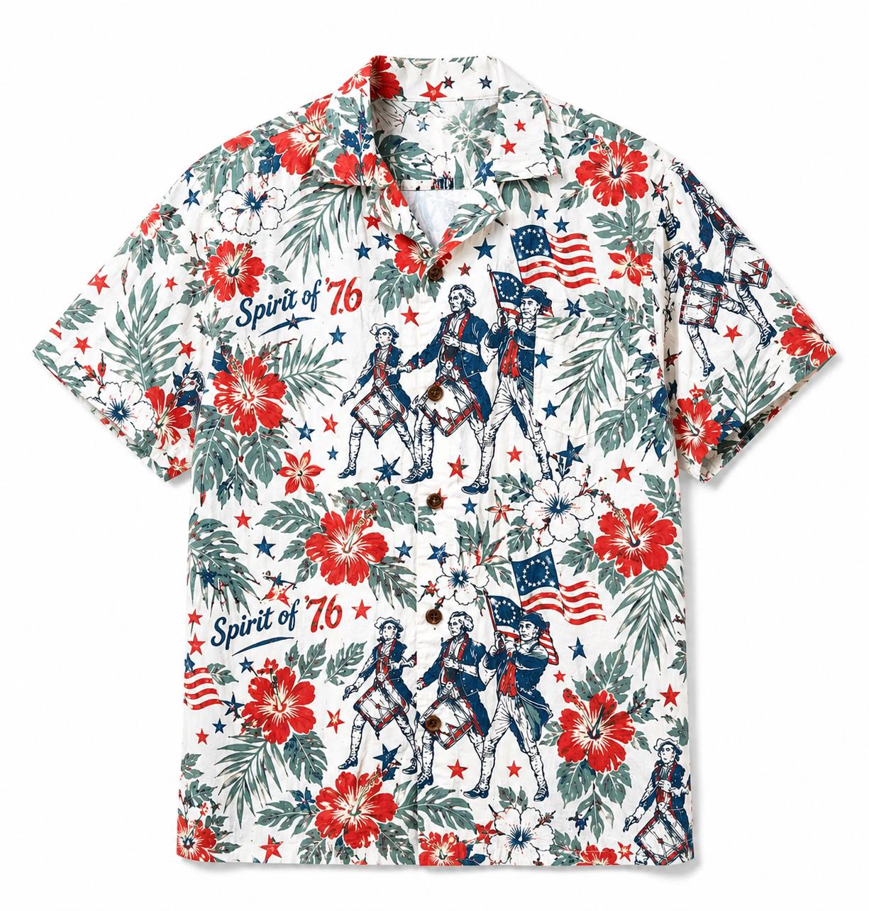 Spirit Of 76 Hawaiian Shirt, Patriotic America Aloha Shirt, Vintage USA Flag Tropical Shirt For Men July 4th Gift