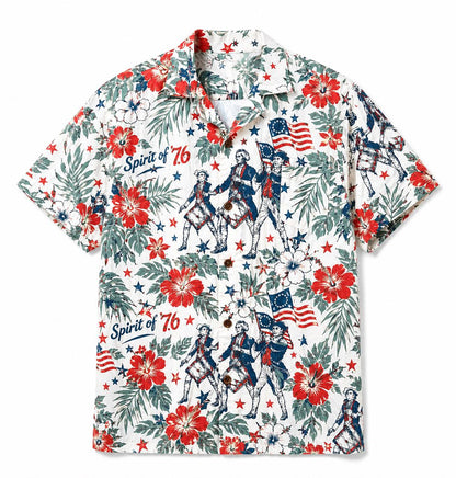 Spirit Of 76 Hawaiian Shirt, Patriotic America Aloha Shirt, Vintage USA Flag Tropical Shirt For Men July 4th Gift