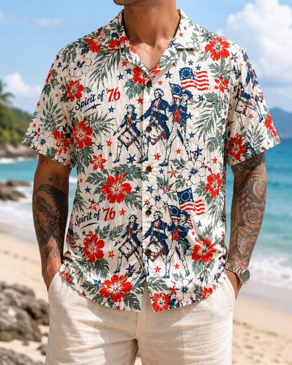 Spirit Of 76 Hawaiian Shirt, Patriotic America Aloha Shirt, Vintage USA Flag Tropical Shirt For Men July 4th Gift
