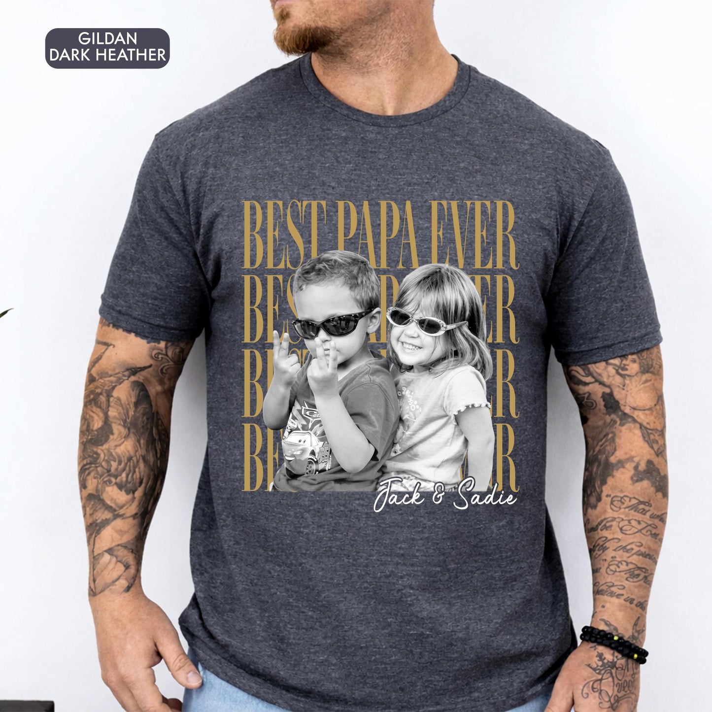 Comfort Colors Custom Photo Grandpa Shirt, Father's Day Gift for Grandpa, Best Papa Ever, Grandparent Shirt from Grandkids, Pop Pop Gift
