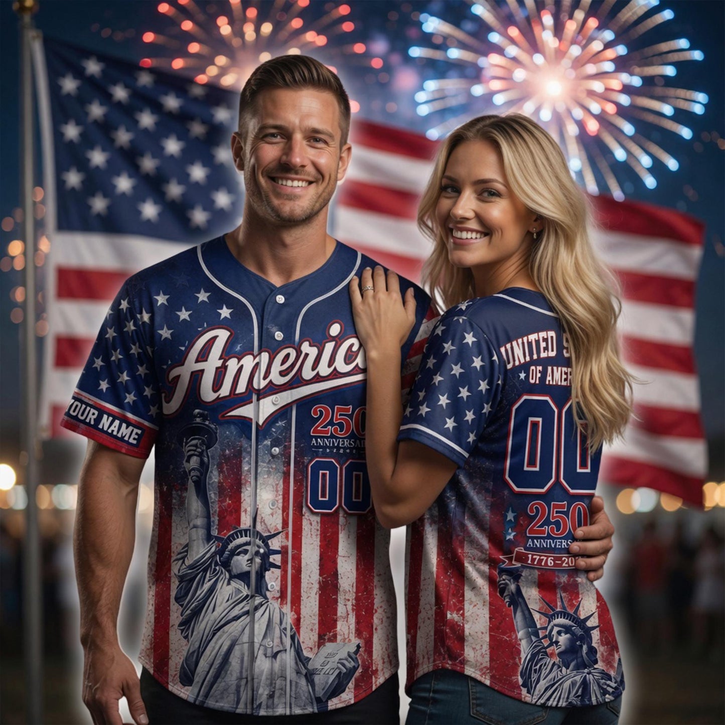 Personalized USA 250 Years Celebration Baseball Jersey Shirt, 1776 2026 Patriotic Shirt, American Baseball Jersey Summer Shirt