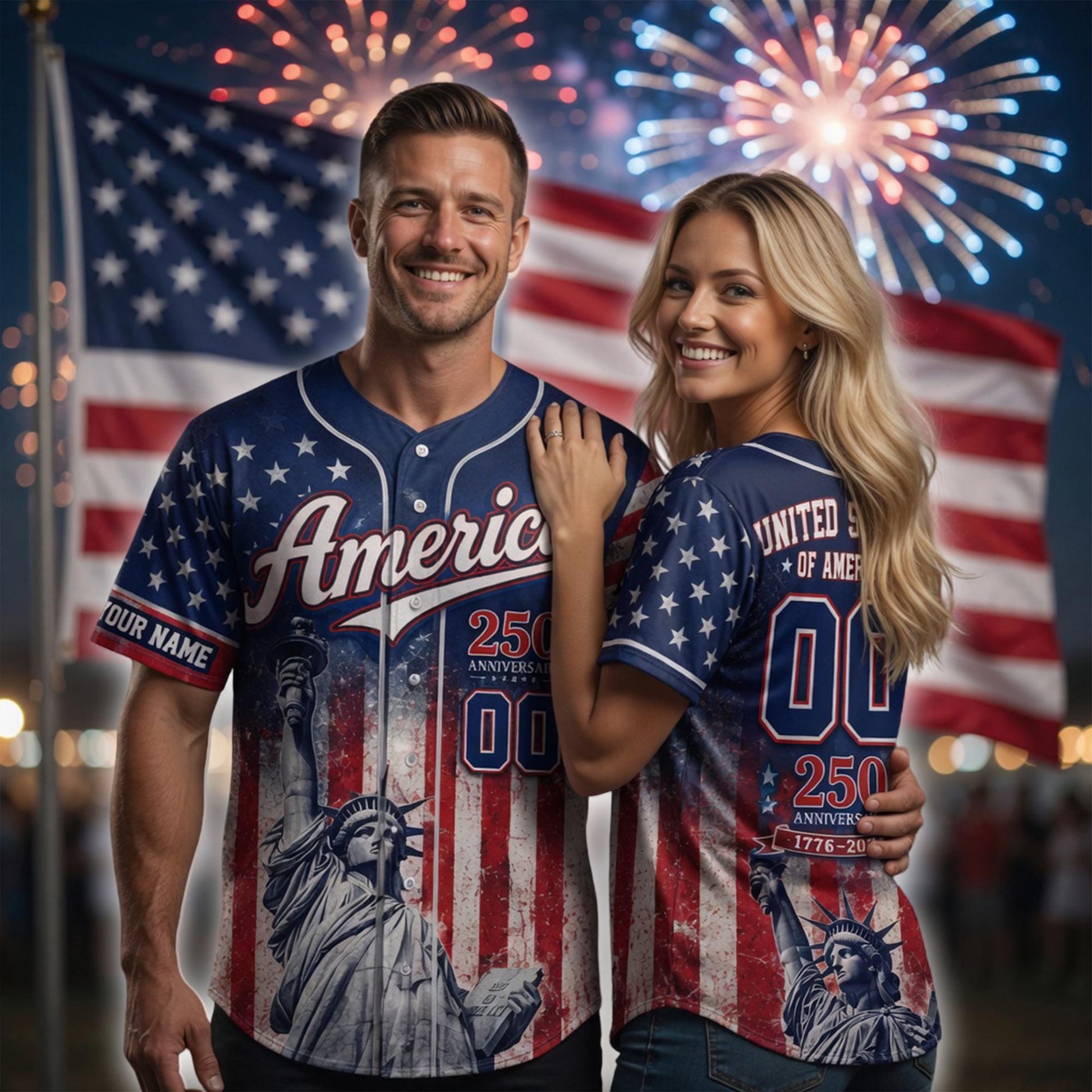 Personalized USA 250 Years Celebration Baseball Jersey Shirt, 1776 2026 Patriotic Shirt, American Baseball Jersey Summer Shirt