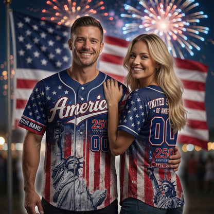 Personalized USA 250 Years Celebration Baseball Jersey Shirt, 1776 2026 Patriotic Shirt, American Baseball Jersey Summer Shirt