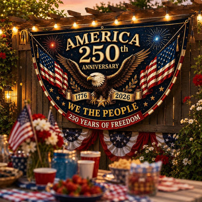 USA 250th Anniversary Patriotic Bunting Banner, America 1776–2026 Semicircle Fence Flag, Christian Freedom Porch Decor, Fourth of July Decor