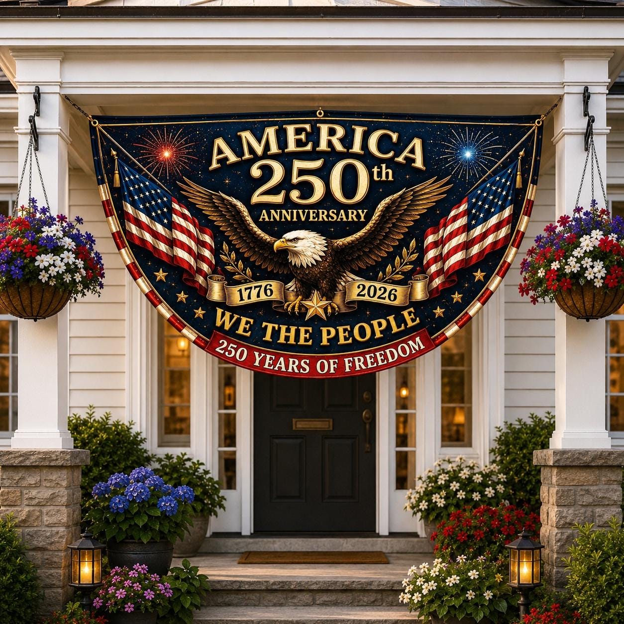 USA 250th Anniversary Patriotic Bunting Banner, America 1776–2026 Semicircle Fence Flag, Christian Freedom Porch Decor, Fourth of July Decor
