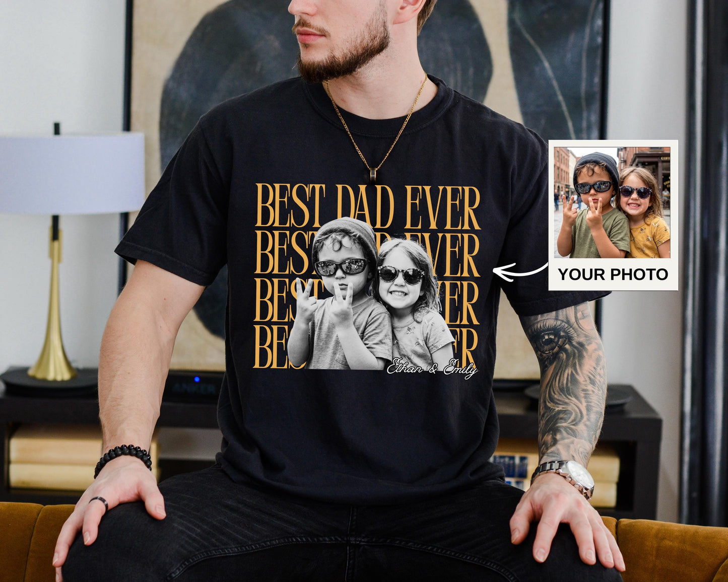 Personalized Custom Comfort Colors Dad Shirt, Personalized Fathers Day Shirt With Kids Photo, Funny Dad Shirt, Best Dad Ever Shirt