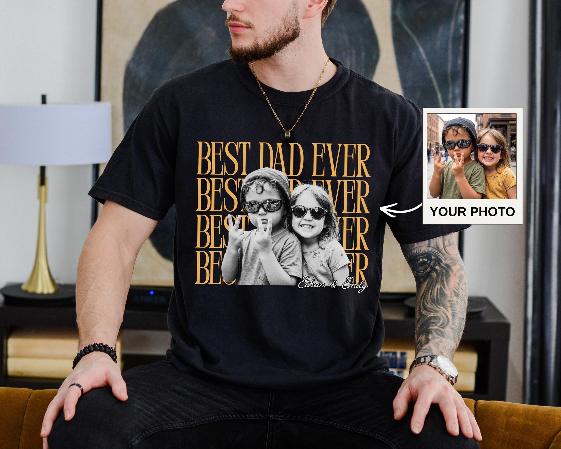 Personalized Custom Comfort Colors Dad Shirt, Personalized Fathers Day Shirt With Kids Photo, Funny Dad Shirt, Best Dad Ever Shirt