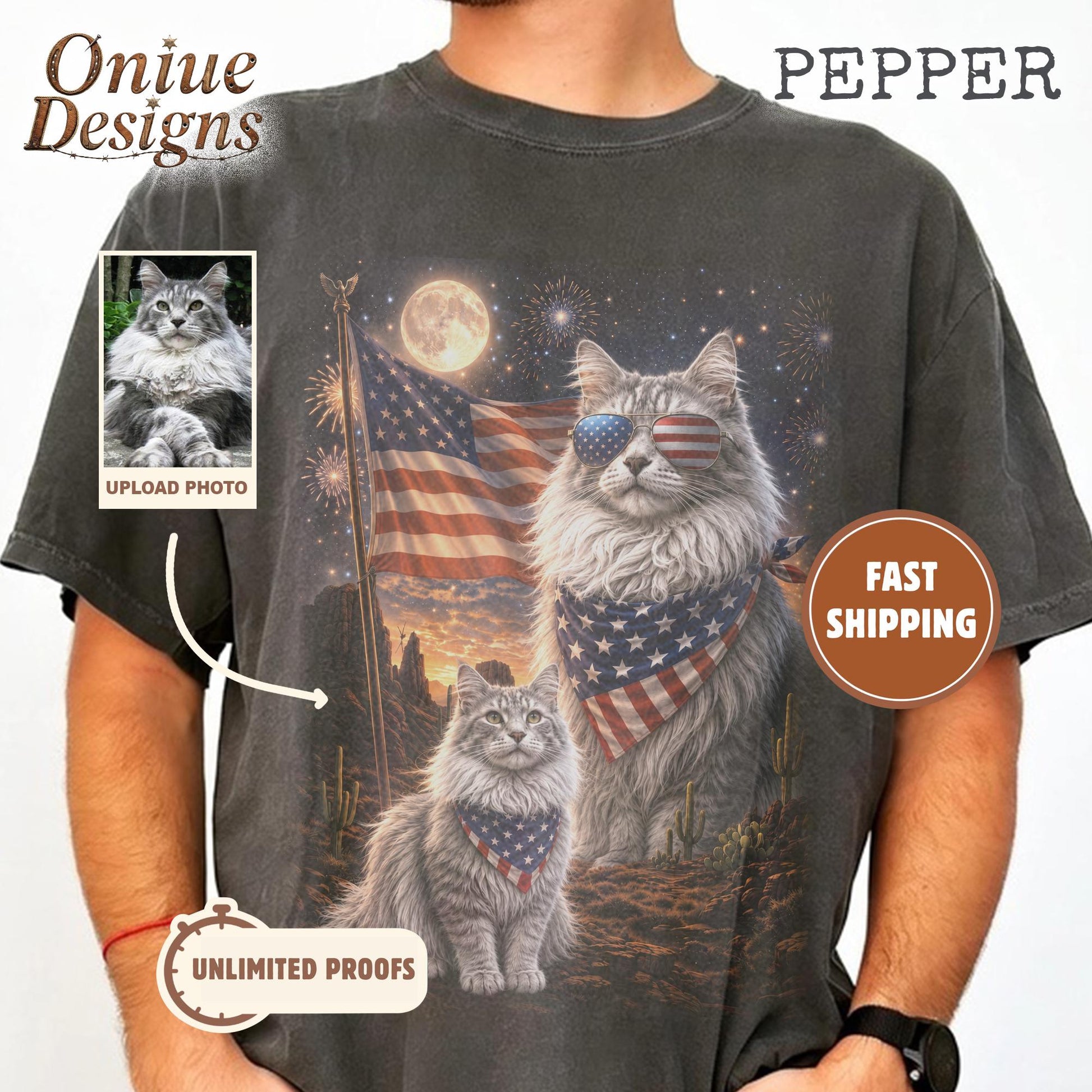 Comfort Colors® Custom Patriotic Pet Shirt, Personalized Dog Cat Photo Shirt, 4th of July Pet Shirt, Custom Dog Shirt, America 250 Shirt