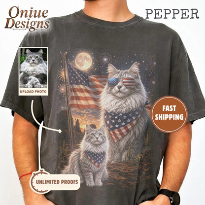 Comfort Colors® Custom Patriotic Pet Shirt, Personalized Dog Cat Photo Shirt, 4th of July Pet Shirt, Custom Dog Shirt, America 250 Shirt