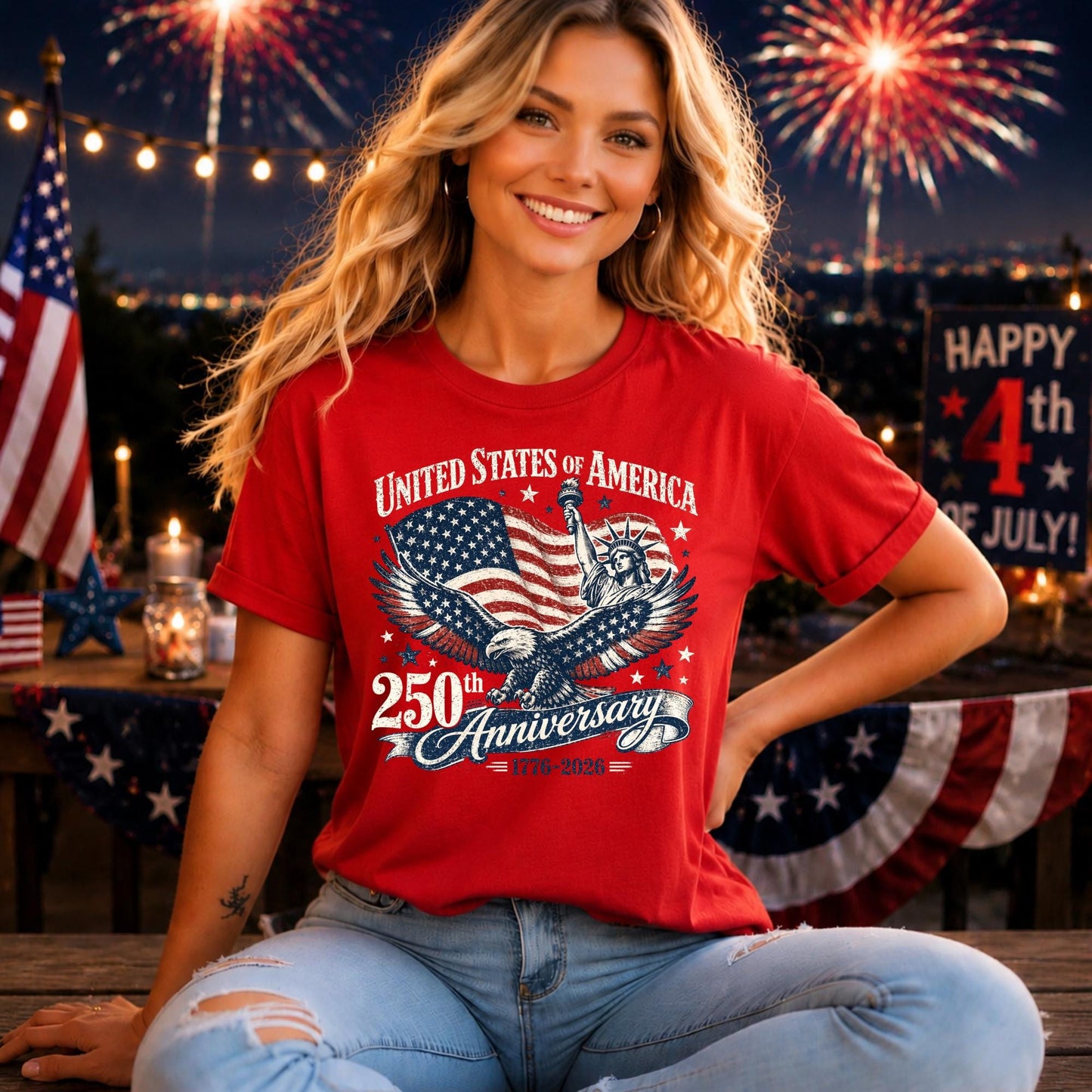 4th of July America 250th Anniversary Comfort Colors T-Shirt, Patriotic Independence Day Tee