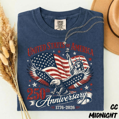 4th of July America 250th Anniversary Comfort Colors T-Shirt, Patriotic Independence Day Tee